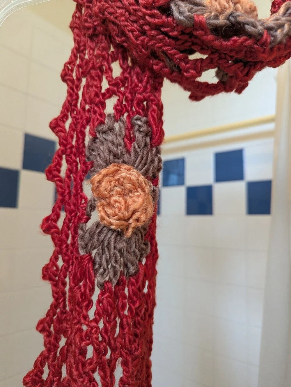Beautiful Handmade red and brown crocheted scarf